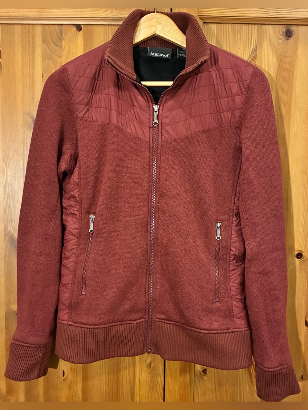 Marmot Burgundy Hybrid Tech Fleece Full Zip Jacket Pockets Womens Medium M